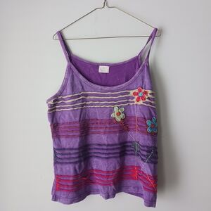 Floral Embroidered Purple Tank Top